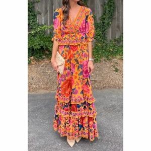 NEW Farm Rio Floral Dream Maxi Dress Floral Dream Yellow Small